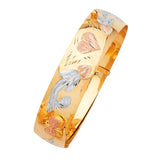 Adjustable 7"-8" Heart Ladies Bangle in 14K Tri-Color Gold