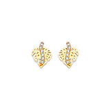 Leaf Stud Earrings with White CZ in 14K Gold and Butterfly Backing