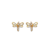 Butterfly Stud Earrings with White CZ in 14K Gold and Screw Backing