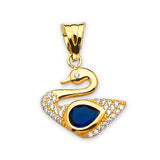 Dark Blue & White CZ Bird Ladies Pendant in 14K Gold