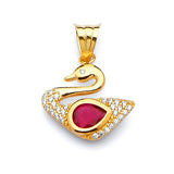 Red & White CZ Bird Ladies Pendant in 14K Gold