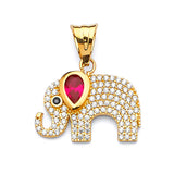 Red & White CZ Elephant Ladies Pendant in 14K Gold