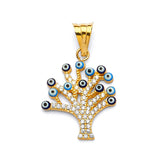 White CZ and Enamel Eye Ladies Pendant in 14K Gold