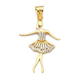 White CZ Figures Ladies Pendant in 14K Gold