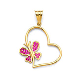 Red CZ Butterfly Ladies Pendant in 14K Gold