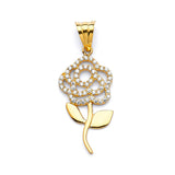 White CZ Flower Ladies Pendant in 14K Gold