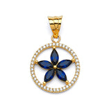 Blue & White CZ Flower Ladies Pendant in 14K Gold