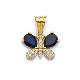 Blue & White CZ Butterfly Ladies Pendant in 14K Gold
