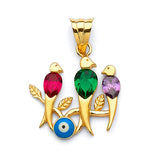 Multi-Color CZ Bird Ladies Pendant in 14K Gold