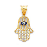 White CZ and Enamel Eye Ladies Pendant in 14K Gold