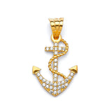 White CZ Anchor Ladies Pendant in 14K Gold