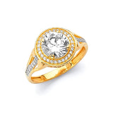 White CZ Center-Stone Ladies Ring in 14K Two-Tone Gold