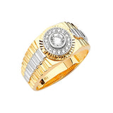 White CZ Micro-Pave Mens Ring in 14K Two-Tone Gold