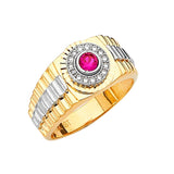 Red & White CZ Micro-Pave Mens Ring in 14K Two-Tone Gold