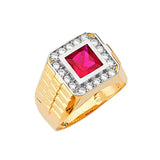 Red & White CZ Micro-Pave Mens Ring in 14K Two-Tone Gold