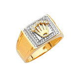 White CZ Crown Micro-Pave Mens Ring in 14K Two-Tone Gold