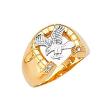 White CZ Eagle Mens Ring in 14K Two-Tone Gold