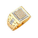 White CZ Micro-Pave Mens Ring in 14K Two-Tone Gold