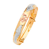Adjustable 5"-6" Heart Girls Bangle in 14K Tri-Color Gold