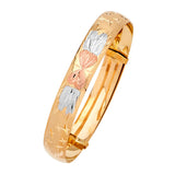 Adjustable 5"-6" Heart Girls Bangle in 14K Tri-Color Gold