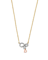 Adjustable 17"-18" White CZ Ribbon Charm Necklace in 14K Tri-Color Gold