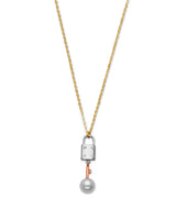 Adjustable 17"-18" Pearl Key Charm Necklace in 14K Tri-Color Gold