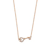 Adjustable 17"-18" White CZ Key Charm Necklace in 14K Rose Gold
