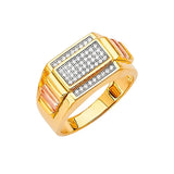 White CZ Micro-Pave Mens Ring in 14K Two-Tone Gold