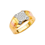 White CZ Micro-Pave Mens Ring in 14K Tri-Color Gold