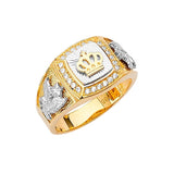 White CZ Crown Fancy Mens Ring in 14K Two-Tone Gold