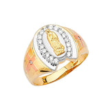 White CZ Guadalupe Fancy Mens Ring in 14K Tri-Color Gold