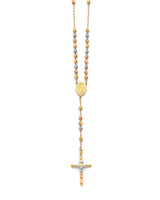 26'' Crucifix Five-Decade Rosary Necklace in 14K Tri-Color Gold