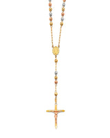 26'' Crucifix Five-Decade Rosary Necklace in 14K Tri-Color Gold