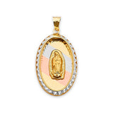 White CZ Guadalupe Pendant in 14K Tri-Color Gold