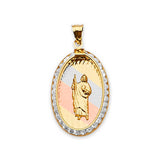 White CZ Saints Pendant in 14K Tri-Color Gold
