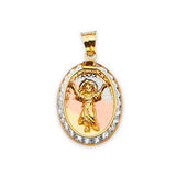 White CZ Divino Niño Pendant in 14K Tri-Color Gold