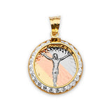 White CZ Jesucristo Pendant in 14K Tri-Color Gold