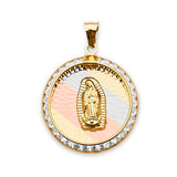 White CZ Guadalupe Pendant in 14K Tri-Color Gold