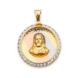 White CZ Jesucristo Pendant in 14K Tri-Color Gold