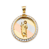 White CZ Saints Pendant in 14K Tri-Color Gold