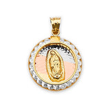 White CZ Guadalupe Pendant in 14K Tri-Color Gold