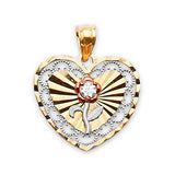 White CZ Flower Ladies Pendant in 14K Tri-Color Gold