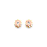 Flower Stud Earrings with White CZ in 14K Two-Tone Gold and Butterfly Backing