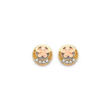 Flower Stud Earrings with White CZ in 14K Two-Tone Gold and Butterfly Backing