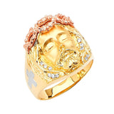 White CZ Jesucristo Mens Ring in 14K Tri-Color Gold
