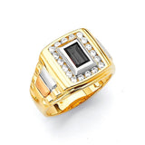 BLACK & White CZ Fancy Mens Ring in 14K Tri-Color Gold