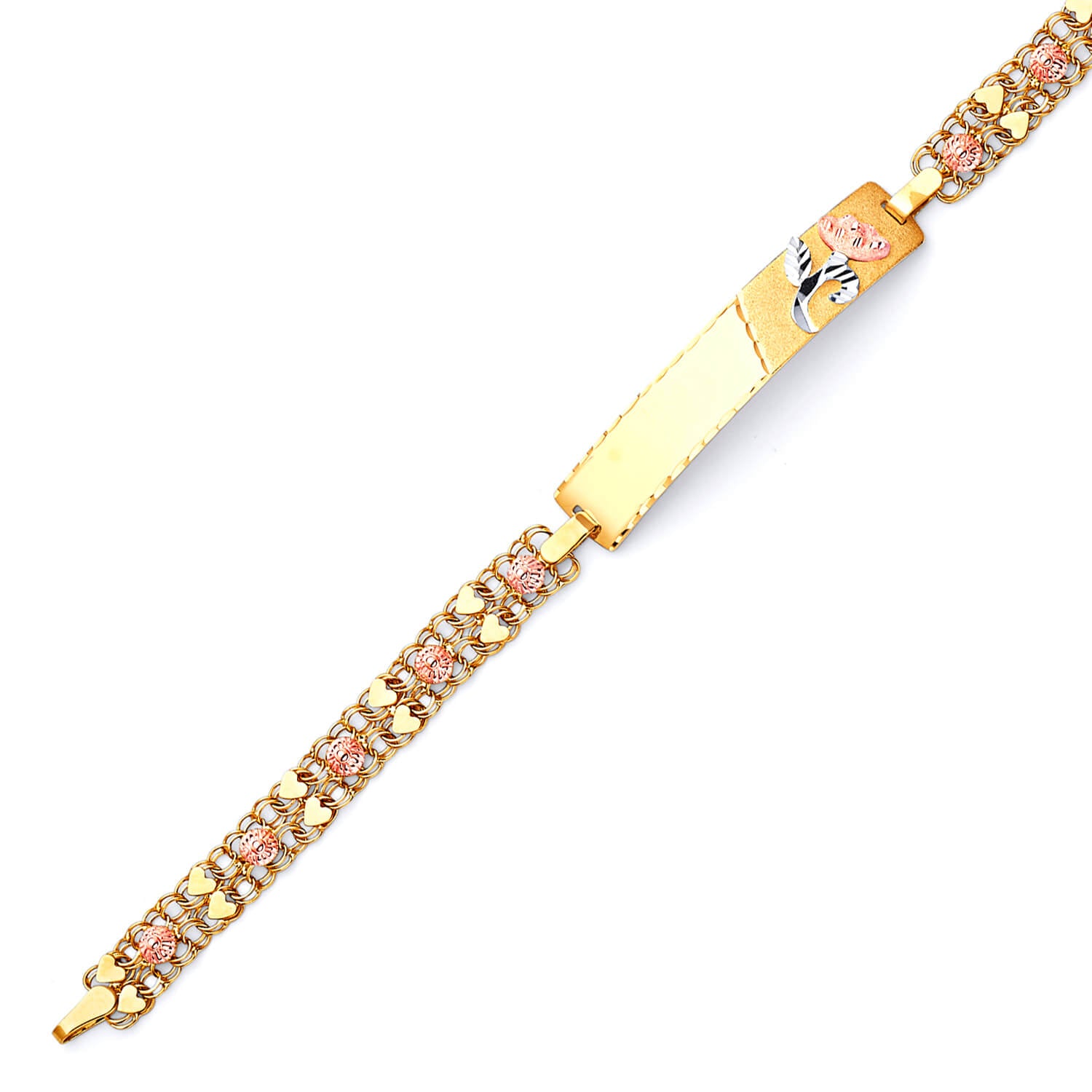 Mexican Ladies Heart Border ID Bracelet In 14K Two-Tone Gold – Oro