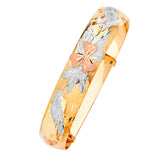 Adjustable 7"-8" Flower Ladies Bangle in 14K Tri-Color Gold
