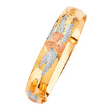 Adjustable 7"-8" Flower Ladies Bangle in 14K Tri-Color Gold