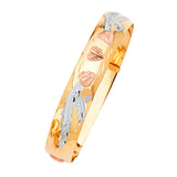 Adjustable 7"-8" Flower Ladies Bangle in 14K Tri-Color Gold
